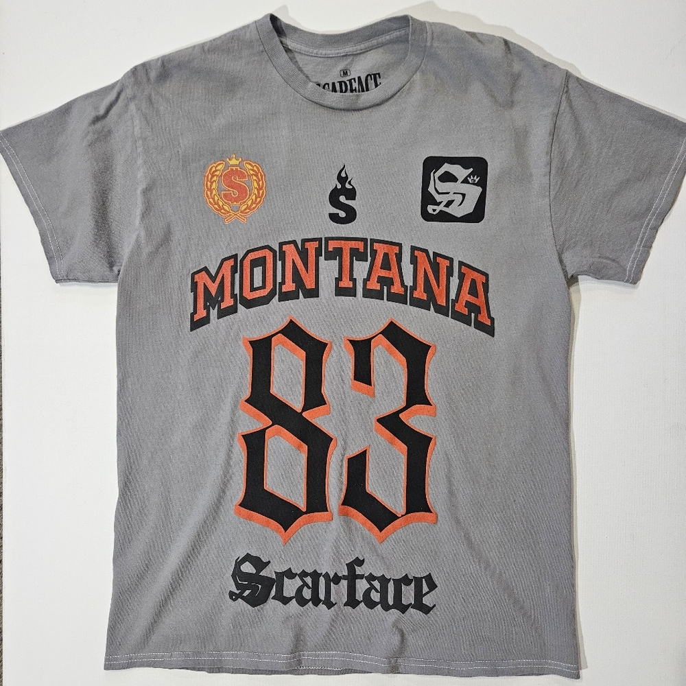 Scarface T-Shirt‎ Mens Size Medium Grey Orange Tony Montana Graphic Tee